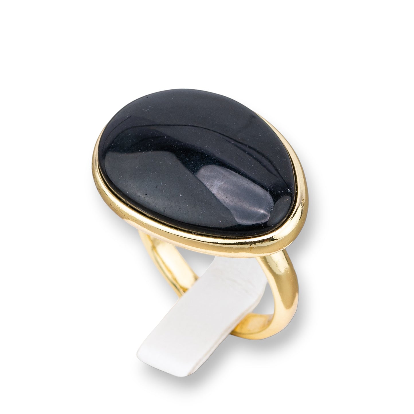 Anello Di Bronzo Con Occhio Di Gatto Incastonato Mango Liscio 18x26mm Dorato Nero