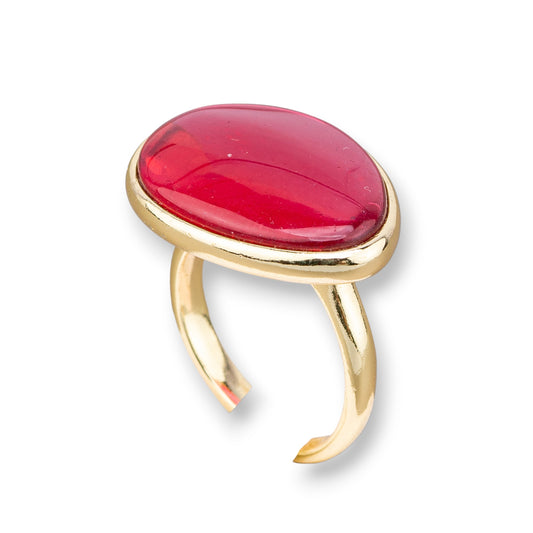 Anello Di Bronzo Con Occhio Di Gatto Incastonato Mango Liscio 18x26mm Dorato Ruby