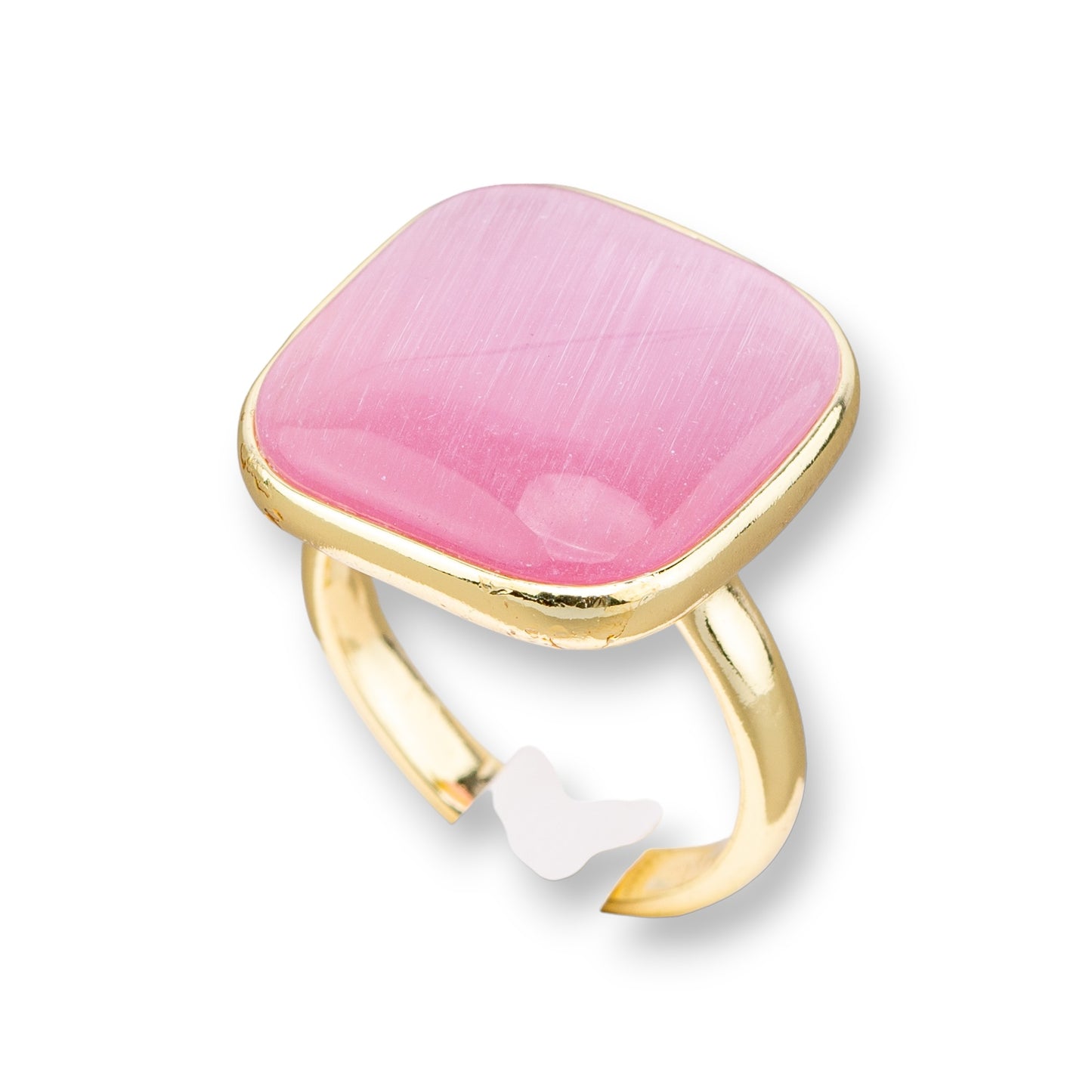 Anello Di Bronzo Con Occhio Di Gatto Incastonato Quadrato Liscio 22mm Dorato Rosa