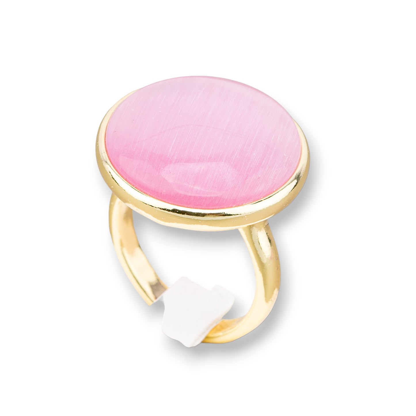 Anello Di Bronzo Con Occhio Di Gatto Incastonato Tondo Liscio 22mm Dorato Rosa