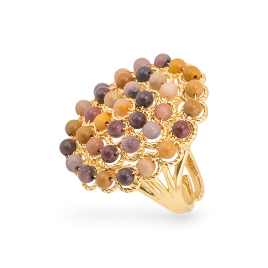 Elegant Bronze Ring with Gemstone Beads | Adjustable Size and Unique Design