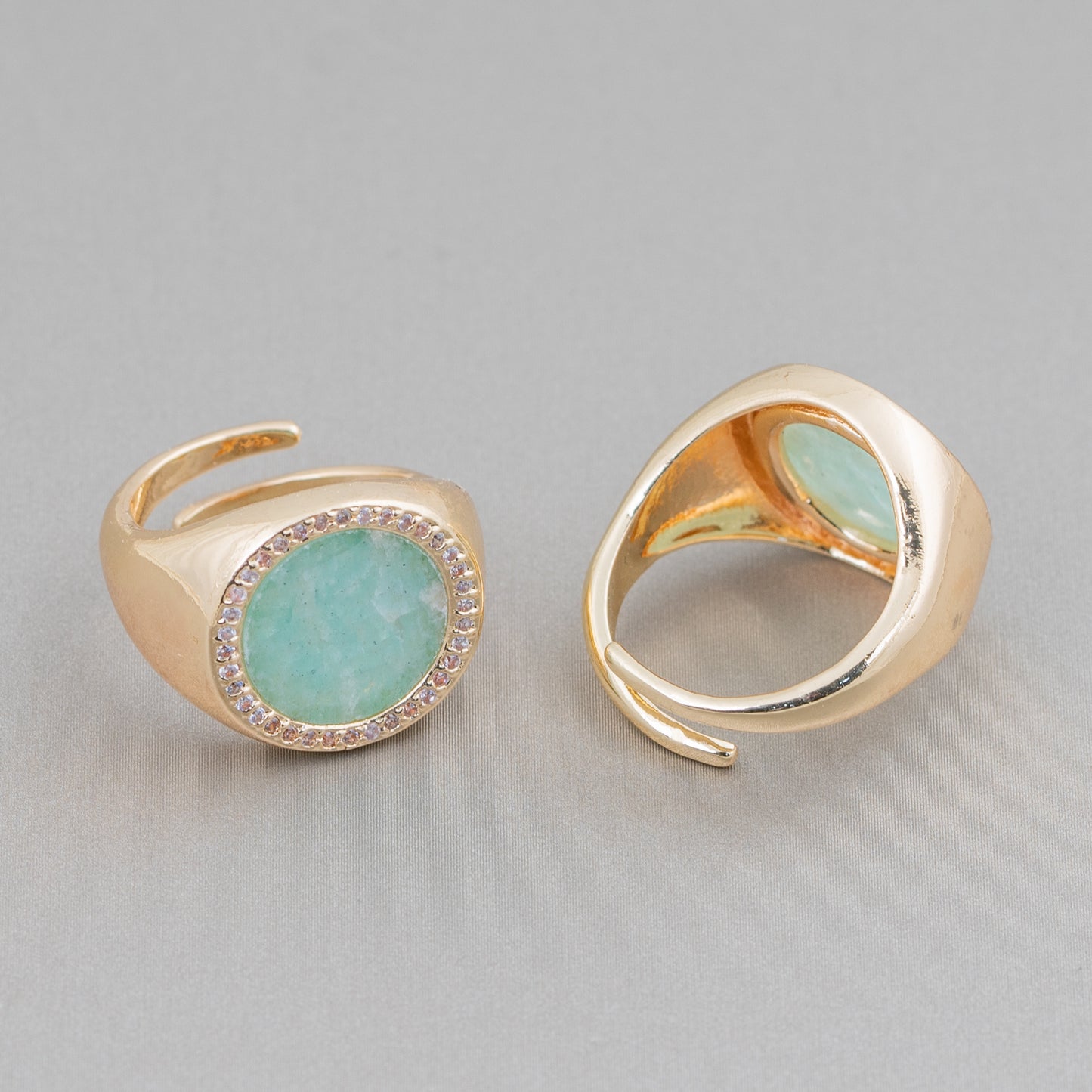 Amazonite and Zircon Natural Stone Bronze Ring - Adjustable Elegance