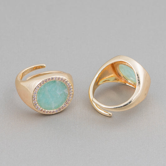 Amazonite and Zircon Natural Stone Bronze Ring - Adjustable Elegance