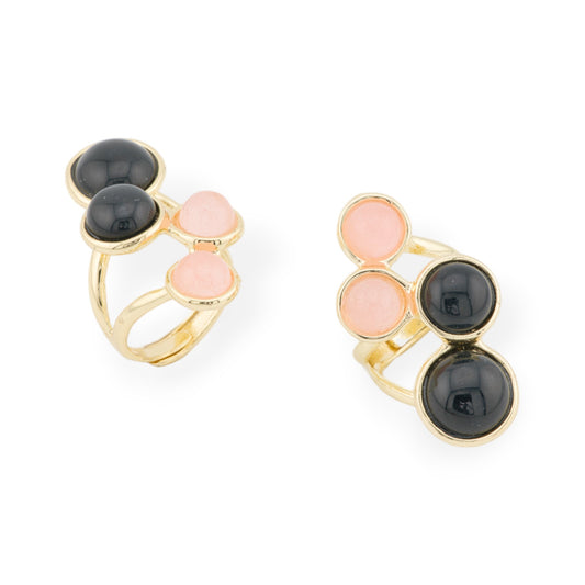 Anello Di Bronzo Con Pietre Dure 4 Pietre 23x40mm Misura Regolabile Dorato Nero Rosa