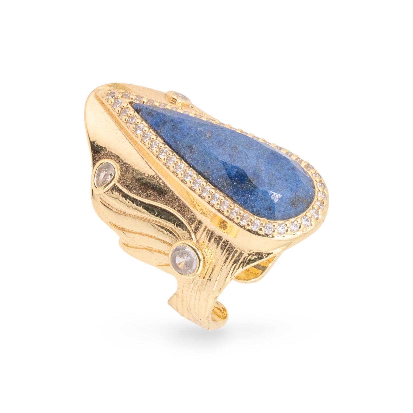 Elegant Ring in Gilded Bronze with Natural Stones and Zircons - Adjustable Size