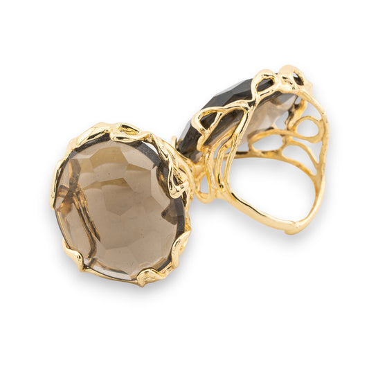 AURORA-1 Adjustable Ring in Gilded Bronze with Smoked Gemstones – Artisan Elegance on Your Finger