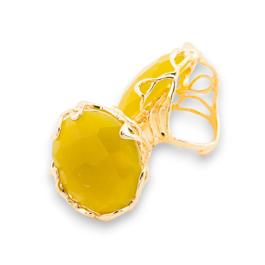 Adjustable Ring in Gilded Bronze with Yellow Hard Stones - AURORA Collection-1