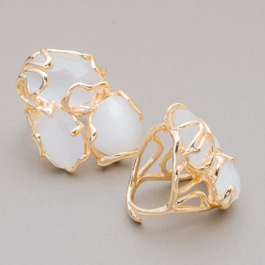 AURORA Ring in Gilded Bronze with White Cat's Eye - Unique Artisan Elegance