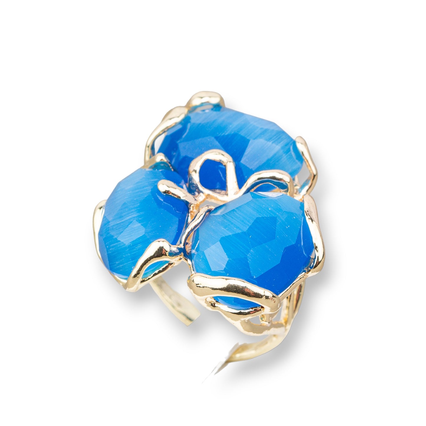 AURORA Ring in Gilded Bronze with Light Blue Cat's Eye - Handcrafted Elegance for Women