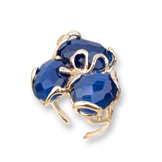 AURORA Ring in Gilded Bronze with Sapphire Blue Cat's Eye - Adjustable Artisan Elegance