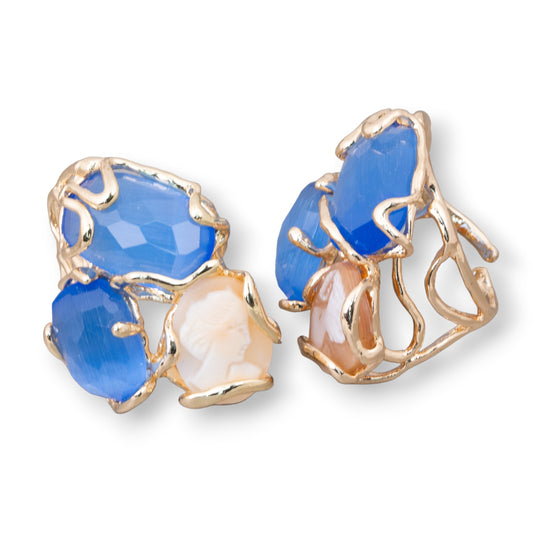 AURORA Ring in Gilded Bronze with Cat's Eye and Celestial Cameo - Unique Artisan Elegance