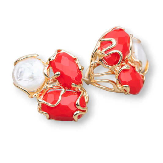 AURORA Ring in Gilded Bronze with Cat's Eye and Red River Pearls - Artisan Elegance