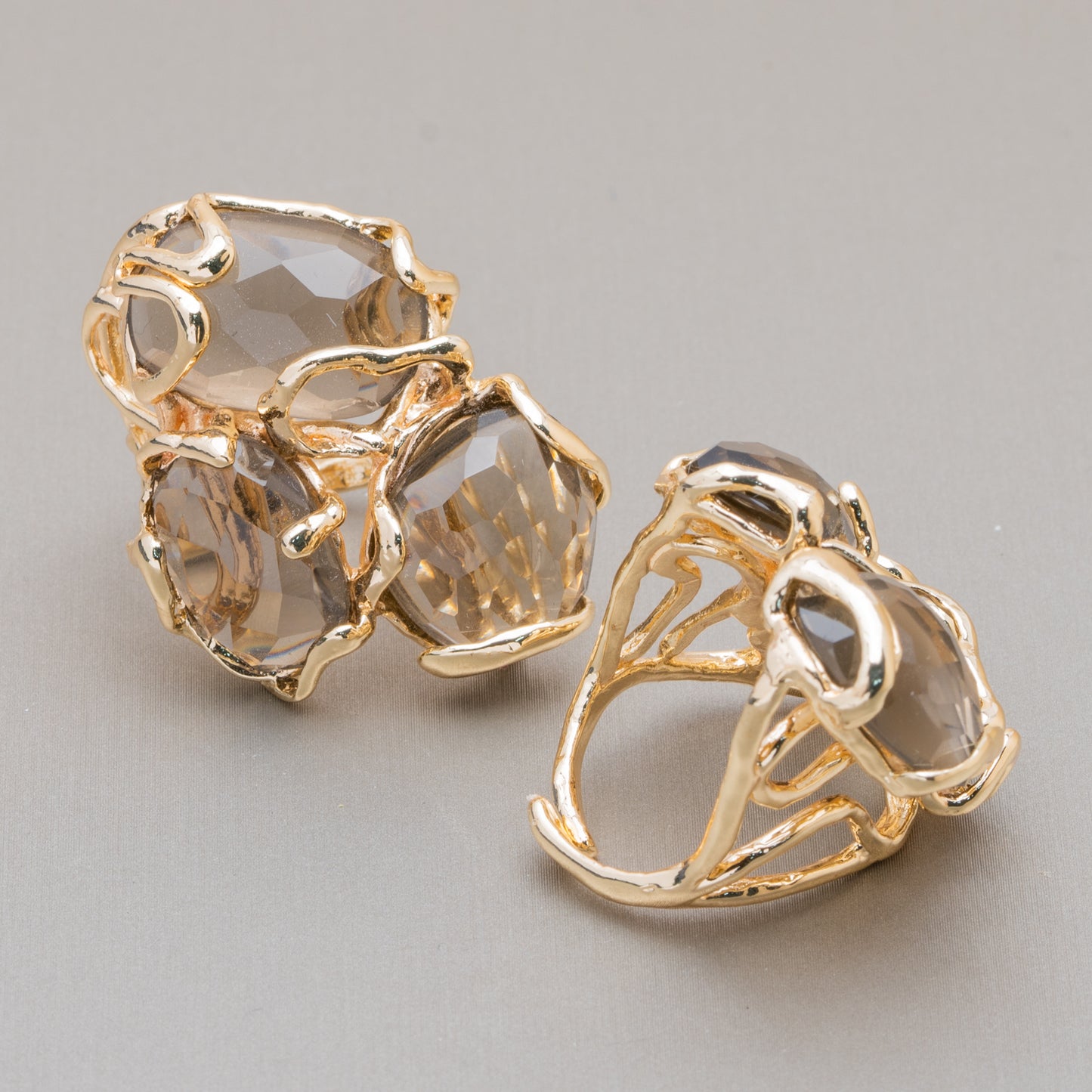 AURORA Ring in Gilded Bronze with Smoked Cat's Eye - Unique Artisan Elegance