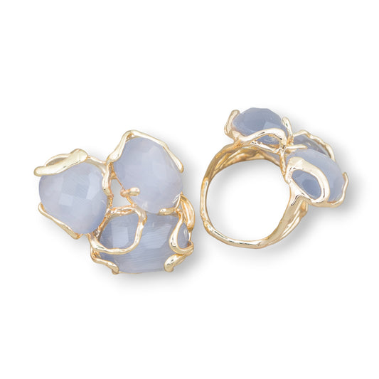 AURORA Ring in Gilded Bronze with Light Grey Cat's Eye - Artisan Elegance