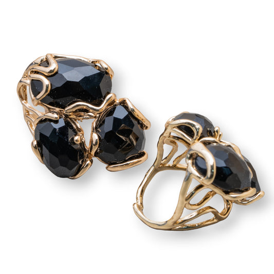 AURORA Ring in Gilded Bronze with Black Cat's Eye - Artisan Elegance