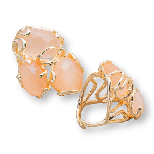 Elegant Adjustable Ring in Gold-Plated Bronze with Peach Cat's Eye - AURORA Collection