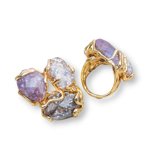 AURORA Ring in Gilded Bronze with Hard Stones - Unique Artisan Elegance