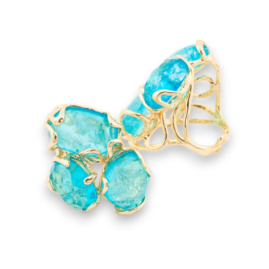 Adjustable Ring in Gilded Bronze AURORA with Hard Stones: Natural Elegance