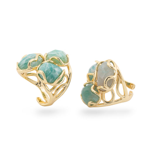 Elegant Adjustable Ring in Gilded Bronze - Aurora S Collection with Unique Hard Stones