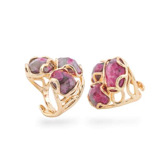 Adjustable Ring in Gilded Bronze "Aurora-S" with Rhodonite Stones - A Unique Jewel