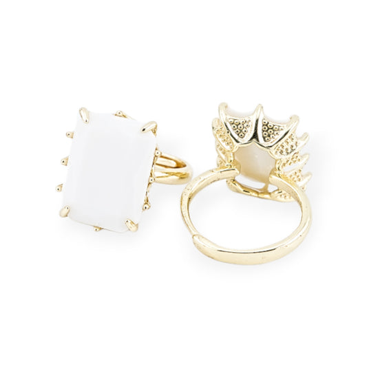 Adjustable Ring in Gilded Bronze with CZ Cabochon Crystals - ELEN Collection