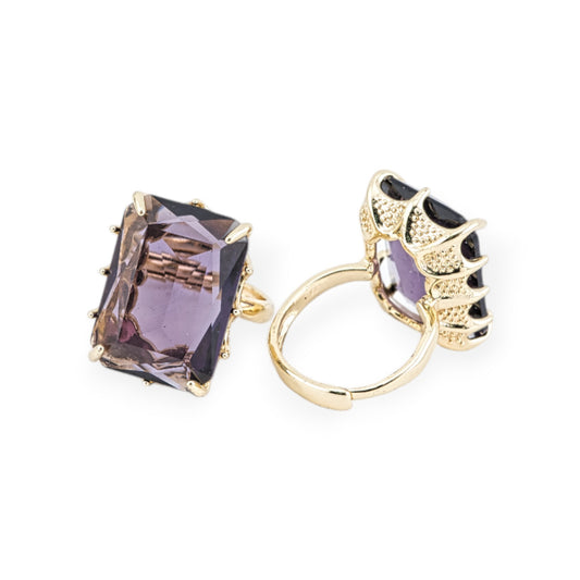 Unique Elegance: Adjustable Ring in Gold-Plated Bronze with Purple CZ Crystals – ELEN Collection