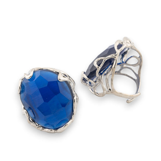 Adjustable Ring in Rhodium-Plated Bronze "Aurora" with Blue Hard Stones - Artisan Elegance
