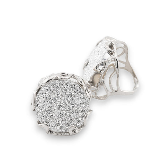 Adjustable Ring in Rhodium-Plated Bronze - AURORA-1 Collection with AB Resin and Silver Druze