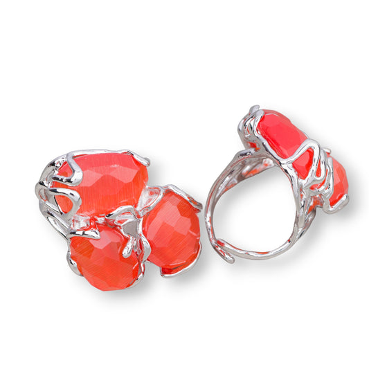 Aurora Ring in Rhodium-Plated Bronze with Orange Cat's Eye - Artisan Elegance