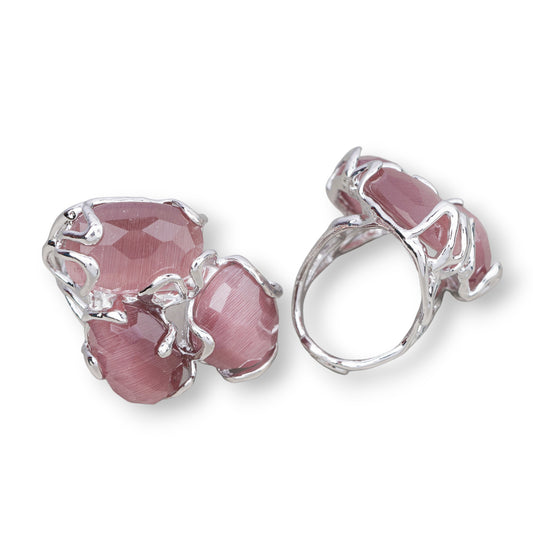 Aurora Ring in Rhodium-Plated Bronze with Powder Cat's Eye - Artisan Elegance