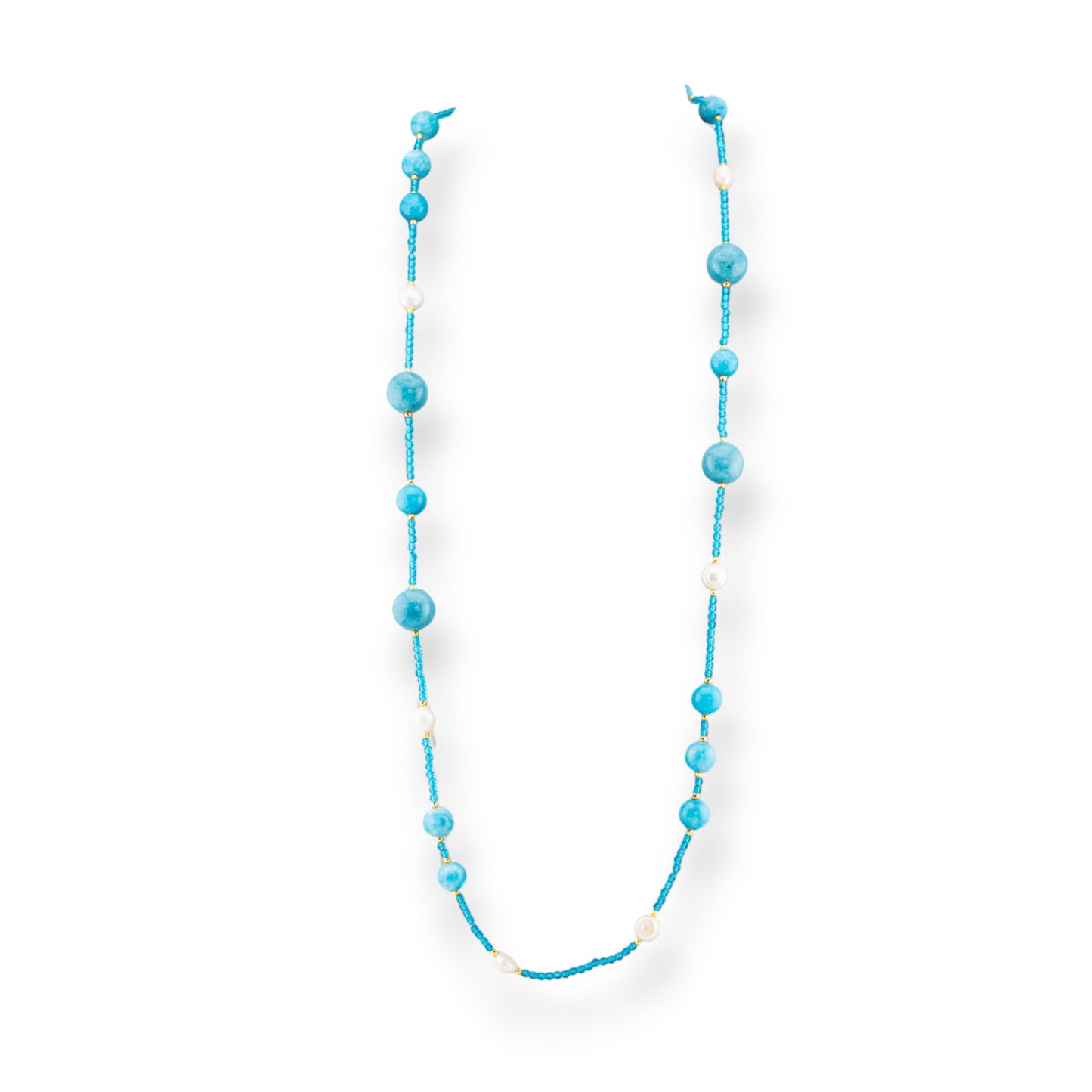 Charlestone Bijoux Necklace Of CZ Crystals With Hard Stones And River Pearls With Hematite 90cm Light Blue