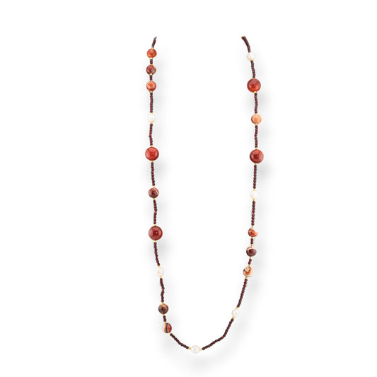 Charlestone Bijoux Necklace Of CZ Crystals With Hard Stones And River Pearls With Hematite 90cm Carnelian