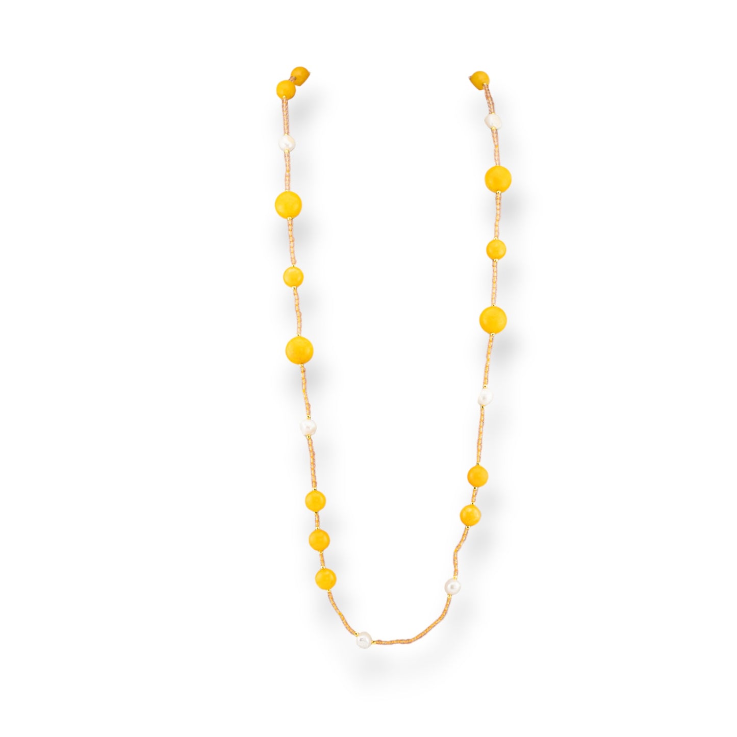 Bijoux Charlestone Necklace Of CZ Crystals With Hard Stones And River Pearls With Hematite 90cm Yellow