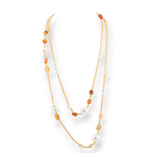 Charlestone Bijoux Necklace CZ Crystals With Hard Stones And Mallorca Pearls With Hematite 120cm Light Orange