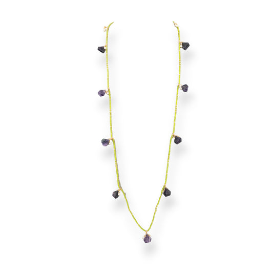 Charlestone Bijoux Necklace Of CZ Crystals With Hard Stones And Majorca Pearls With Hematite 90cm Amethyst