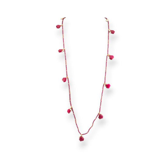 Charlestone Bijoux Necklace Of CZ Crystals With Hard Stones And Majorca Pearls With Hematite 90cm Rubellite Jade