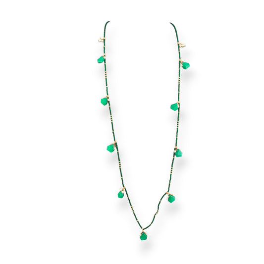 Charlestone Bijoux Necklace Of CZ Crystals With Hard Stones And Majorca Pearls With Hematite 90cm Green Jade