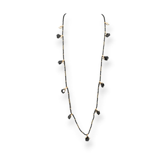 Bijoux Charlestone Necklace Of CZ Crystals With Hard Stones And Majorca Pearls With Hematite 90cm Black