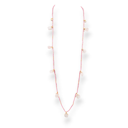 Charlestone Bijoux Necklace Of CZ Crystals With Hard Stones And Majorca Pearls With Hematite 90cm Rose Quartz