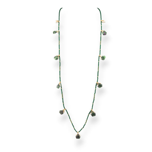 Charlestone Bijoux Necklace Of CZ Crystals With Hard Stones And Majorca Pearls With Hematite 90cm Zoisite