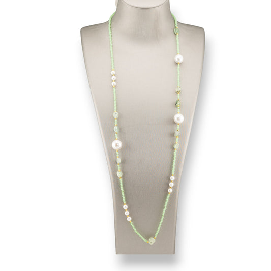 Charlestone Hematite Bijoux Necklace With Flat Baroque River Pearls And Precious Stones 90cm Prenite