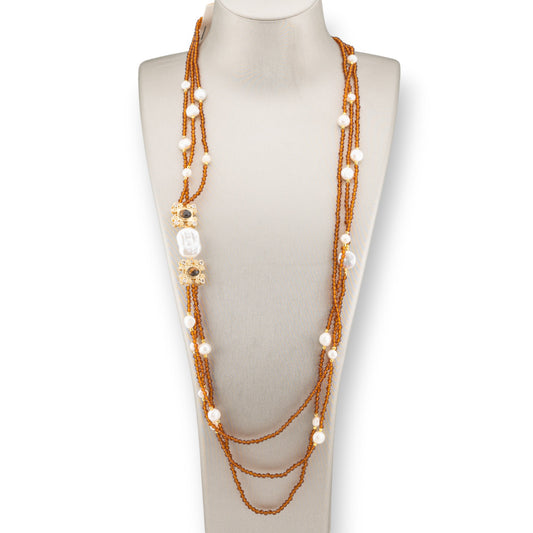 Charlestone Necklace Bijoux River Pearls And Crystals With Bronze Elements 90cm Caramel