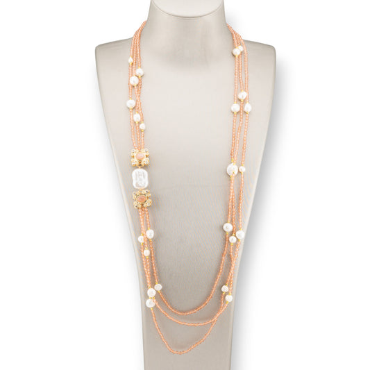 Charlestone Necklace Bijoux River Pearls And Crystals With Bronze Elements 90cm Peach