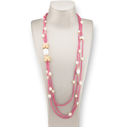 Charlestone River Pearl and Crystal Necklace with Bronze Elements 90cm Ruby Light