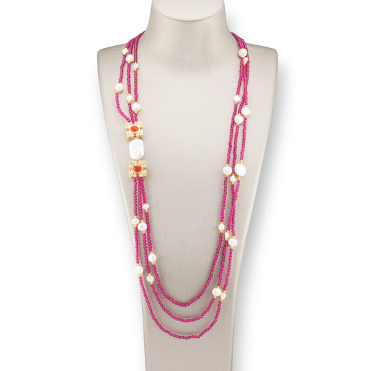 Charlestone River Pearl and Crystal Necklace with Bronze Elements 90cm Ruby