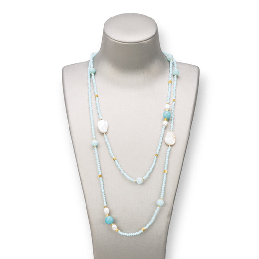 Bijoux Charlestone Necklace Of 10mm Hard Stones, 7-15mm Pearls And 3mm Crystals 160cm Aqua