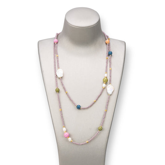 Bijoux Charlestone Necklace Of 10mm Hard Stones, 7-15mm Pearls And 3mm Crystals 160cm Multicolor