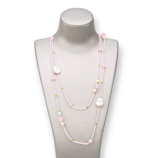 Bijoux Charlestone Necklace Of 10mm Hard Stones, 7-15mm Pearls And 3mm Crystals 160cm Pink