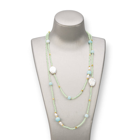 Bijoux Charlestone Necklace Of 10mm Hard Stones, 7-15mm Pearls And 3mm Crystals 160cm Light Green