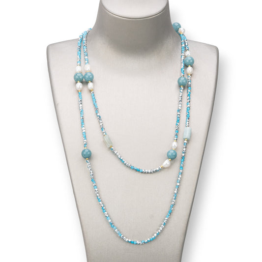 Bijoux Charlestone Necklace Of 10mm Hard Stones, Pearls And Crystals 3mm 160cm Angelite